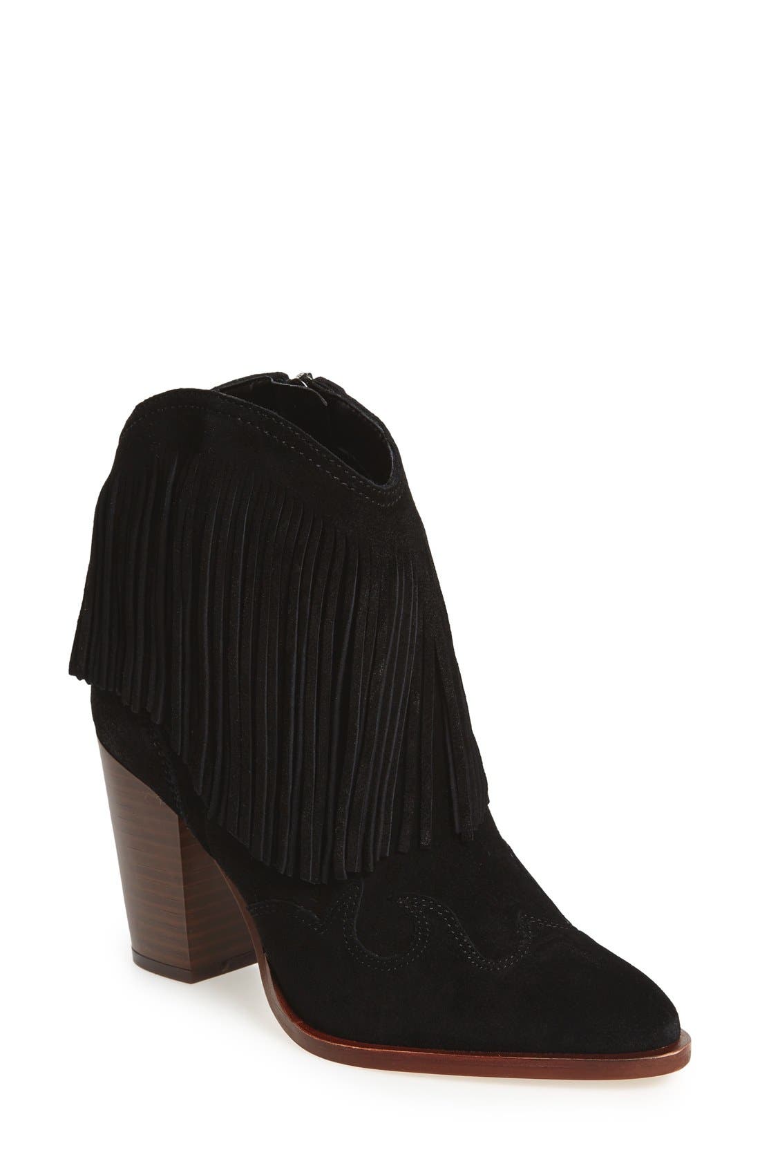 'Benjie' Western Bootie, Main, color, BLACK SUEDE