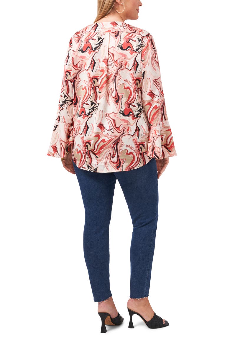Flare Cuff Faux Wrap Blouse, Alternate, color, RED SEPIA