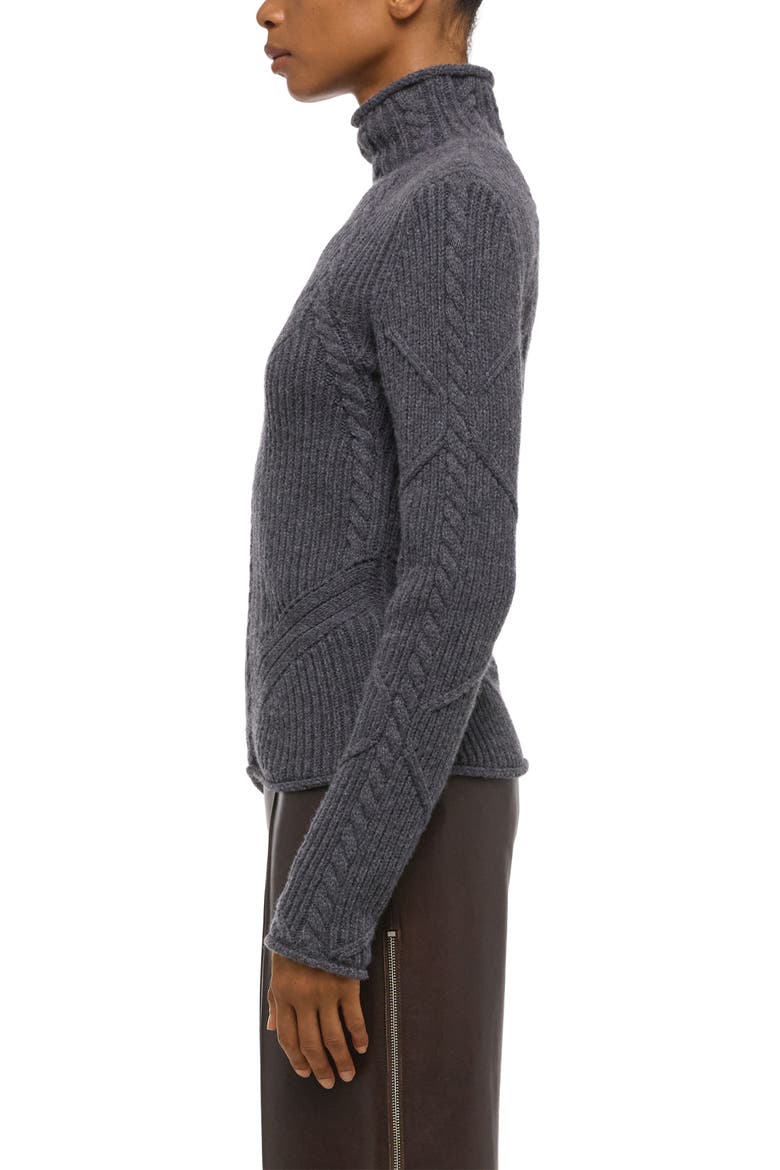 Zephir Cable Stitch Turtleneck Wool Blend Sweater, Alternate, color, CHARCOAL