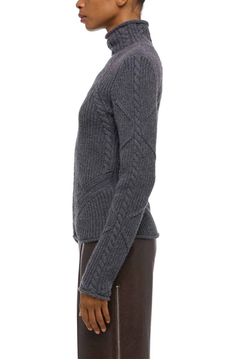 Helmut Lang Zephir Cable Stitch Turtleneck Wool Blend Sweater, Alternate, color, Charcoal
