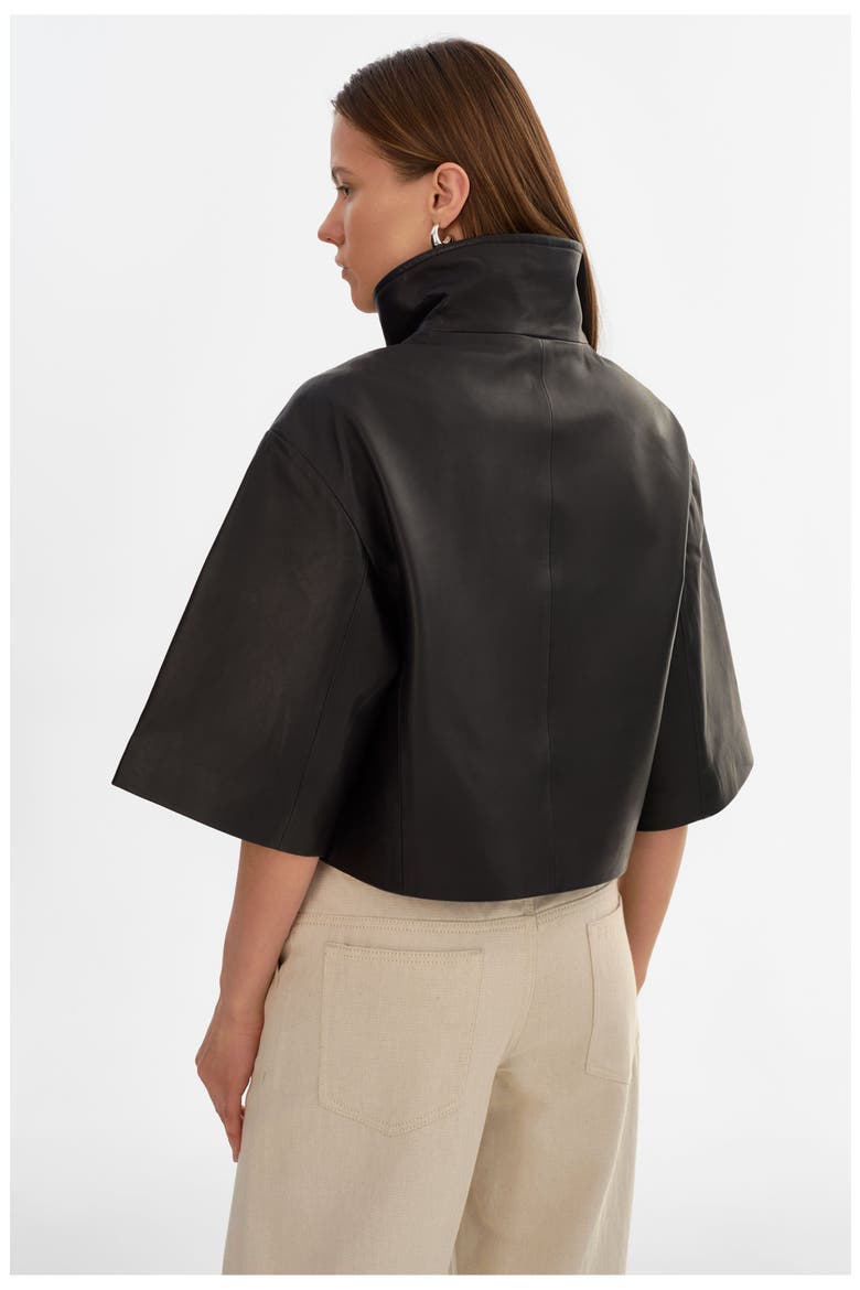 Elin | Leather Funnel Neck Jacket, Alternate, color, Black