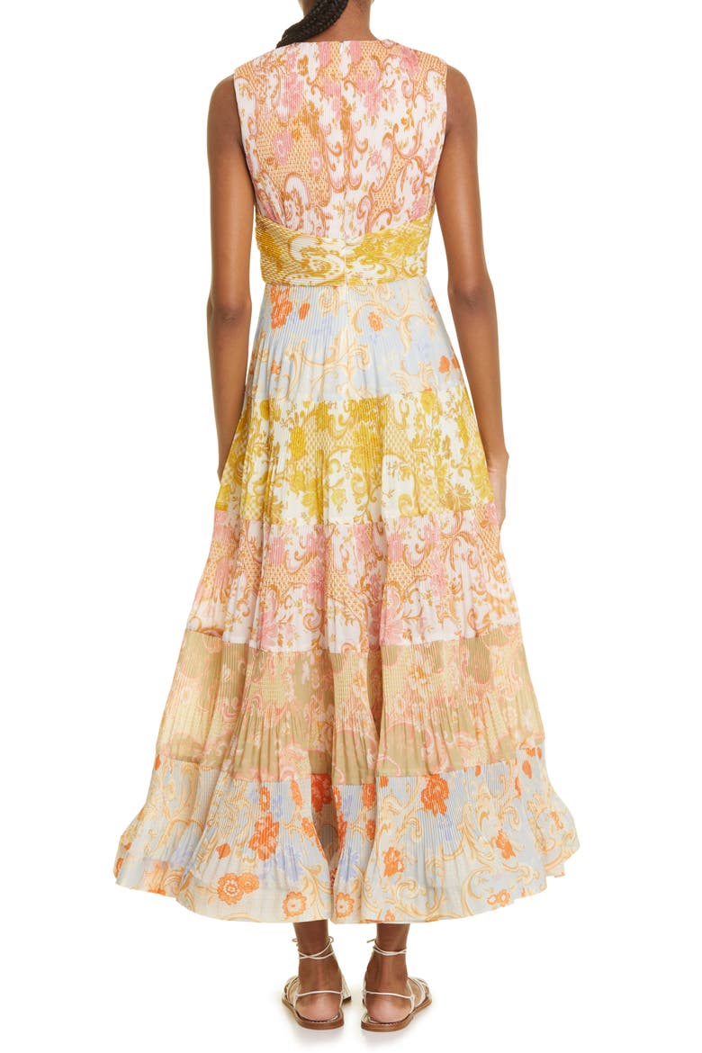 Postcard Pleat Patchwork Midi Dress, Alternate, color, SPLICED