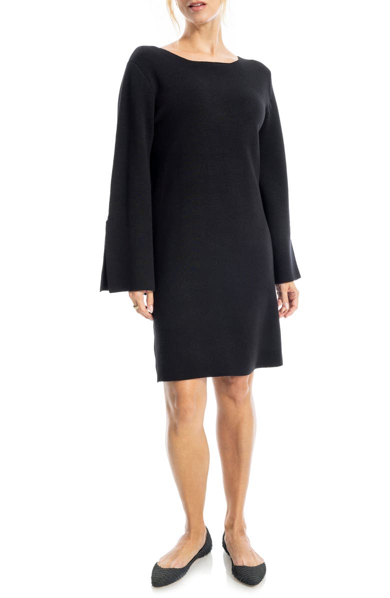 MAX STUDIO Boat Neck Flare Sleeve Sweater Dress, Alternate, color, Black