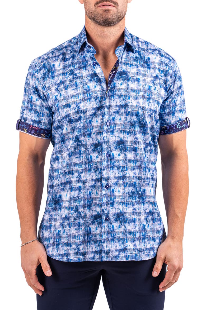 Galileo Resistance0331 Blue Short Sleeve Cotton Button-Up Shirt, Main, color, BLUE