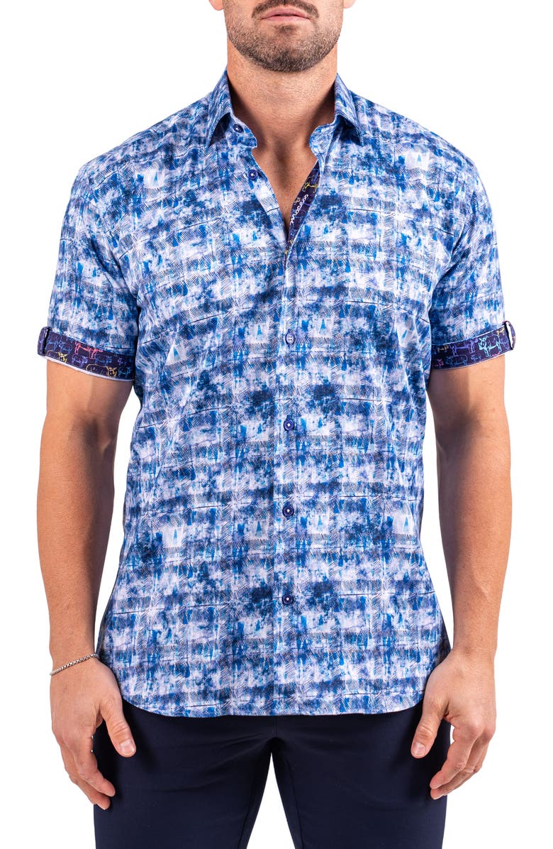 Maceoo Galileo Resistance0331 Blue Short Sleeve Cotton Button-Up Shirt, Main, color, Blue