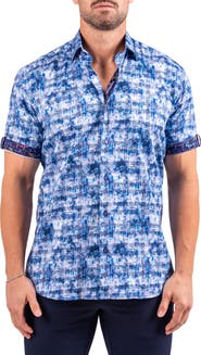 Maceoo Galileo Resistance0331 Blue Short Sleeve Cotton Button-Up Shirt