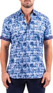 Maceoo Galileo Resistance0331 Blue Short Sleeve Cotton Button-Up Shirt
