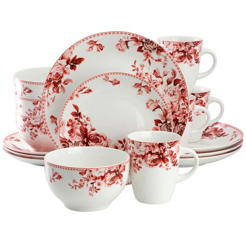 Traditional  Rose 16 Piece Stoneware Dinnerware Set