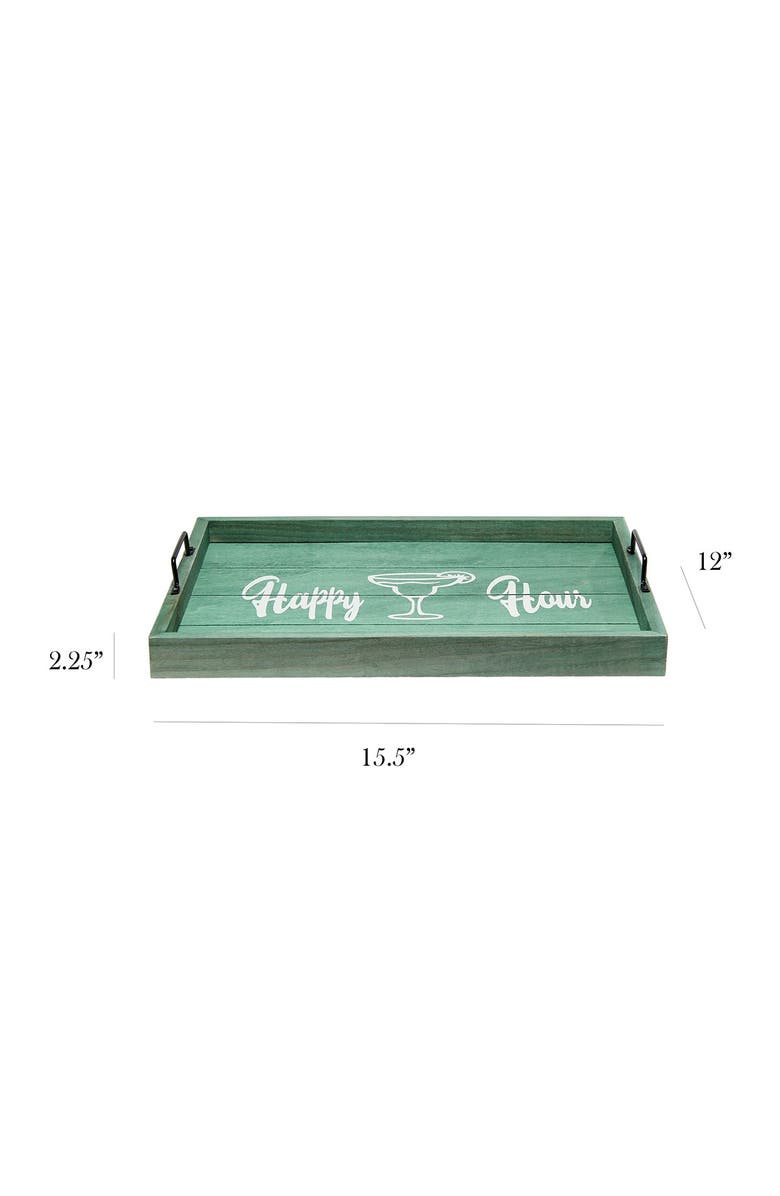LALIA HOME Decorative Wood Serving Tray with Handles - 15.5" x 12" - "Happy Hour", Alternate, color, Aqua Wash