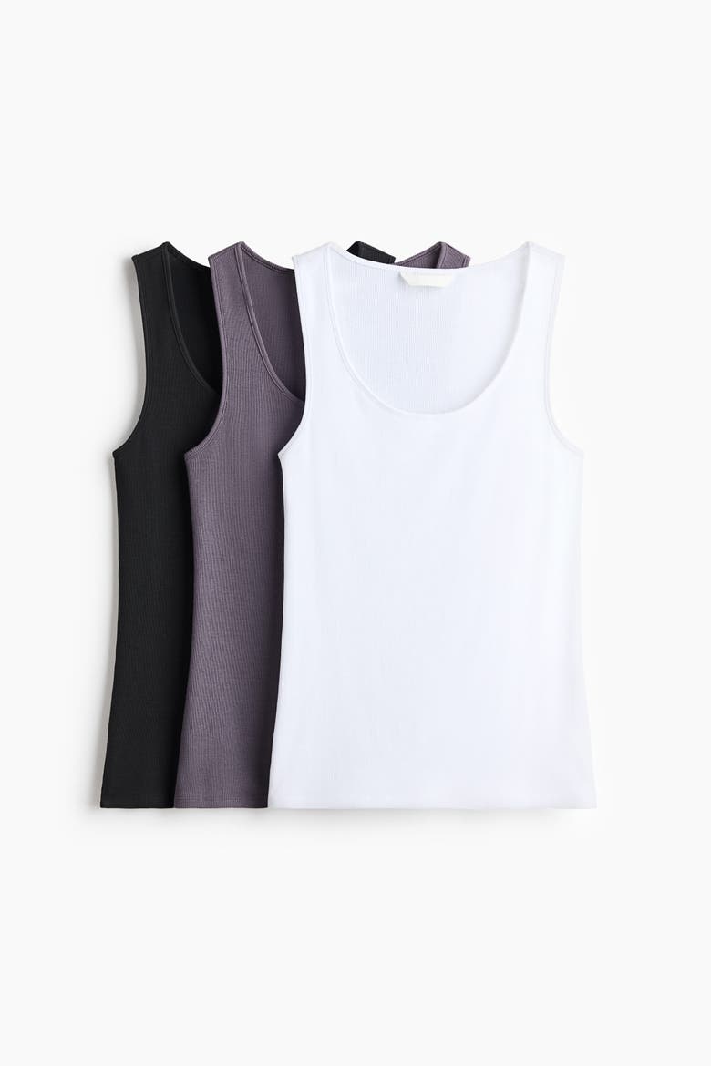 3-pack Ribbed Vest Tops, Main, color, Black/Dusty purple/White