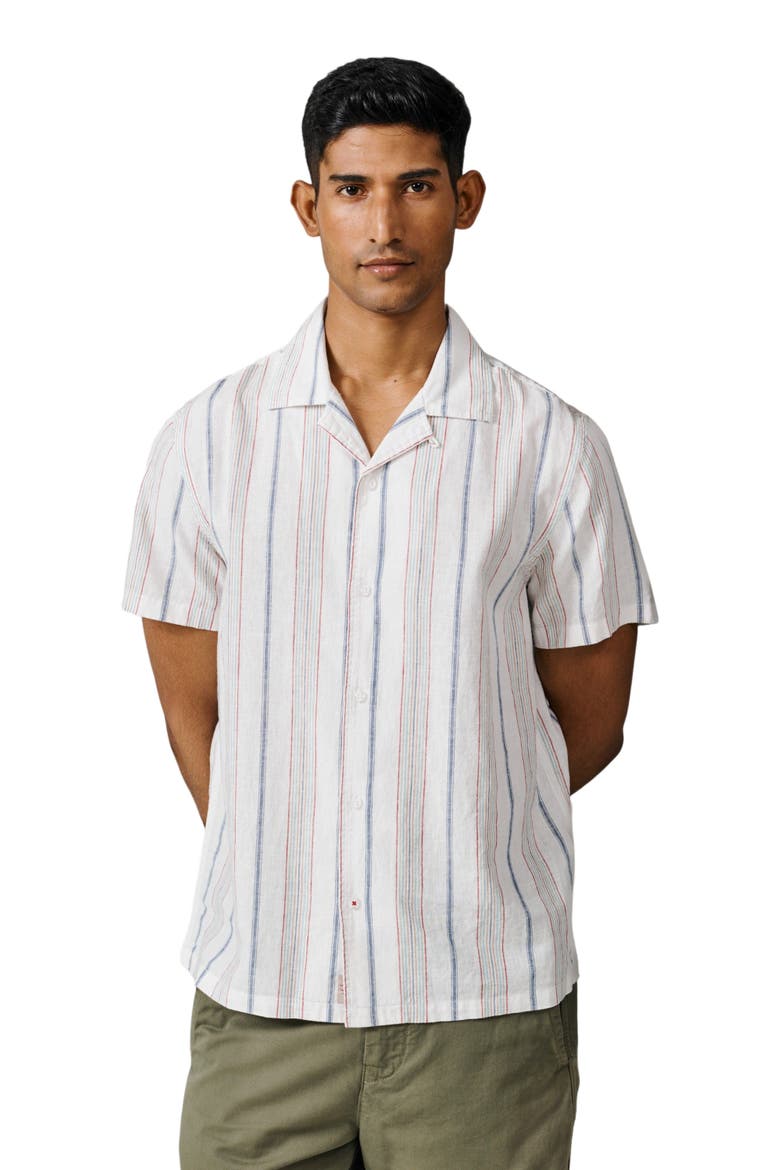 Abbey Cuban Collar Short Sleeved Shirt, Main, color, White Mix Stripe