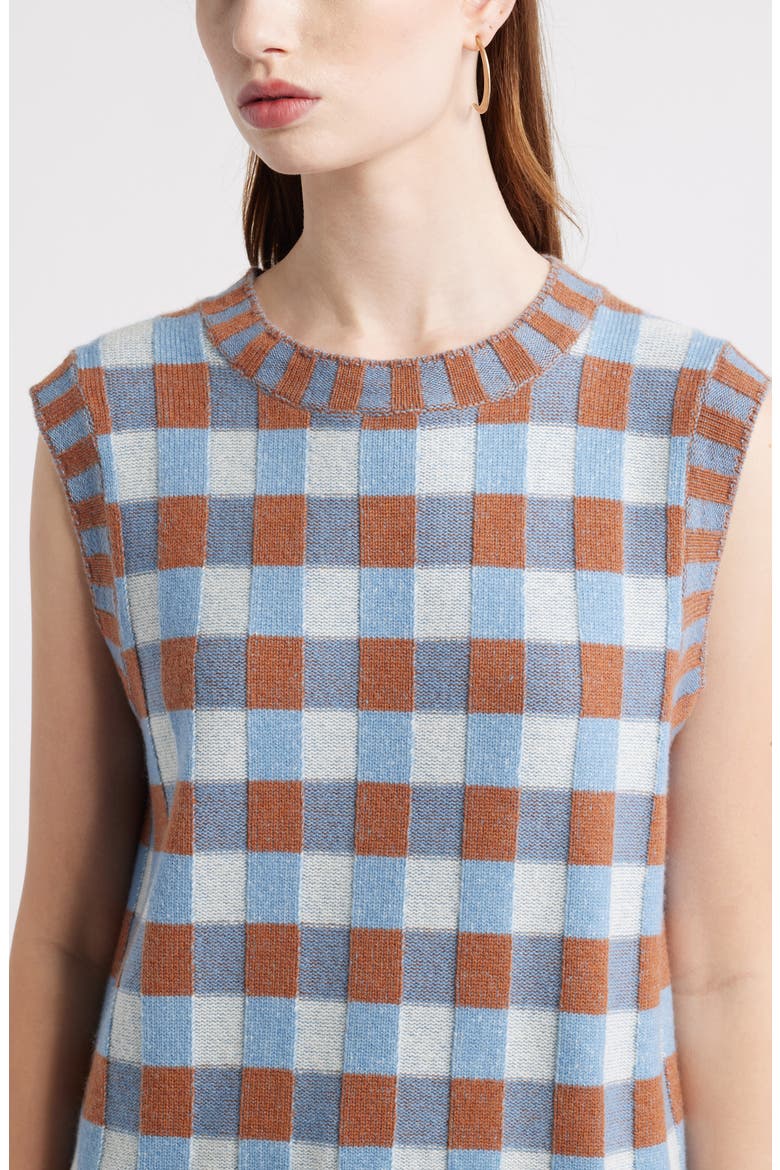 Gingham Check Wool & Cashmere Sweater Vest, Alternate, color, BLUE- BROWN CHECK