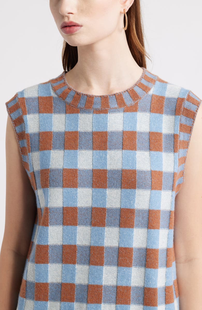 Treasure & Bond Gingham Check Wool & Cashmere Sweater Vest, Alternate, color, Blue- Brown Check