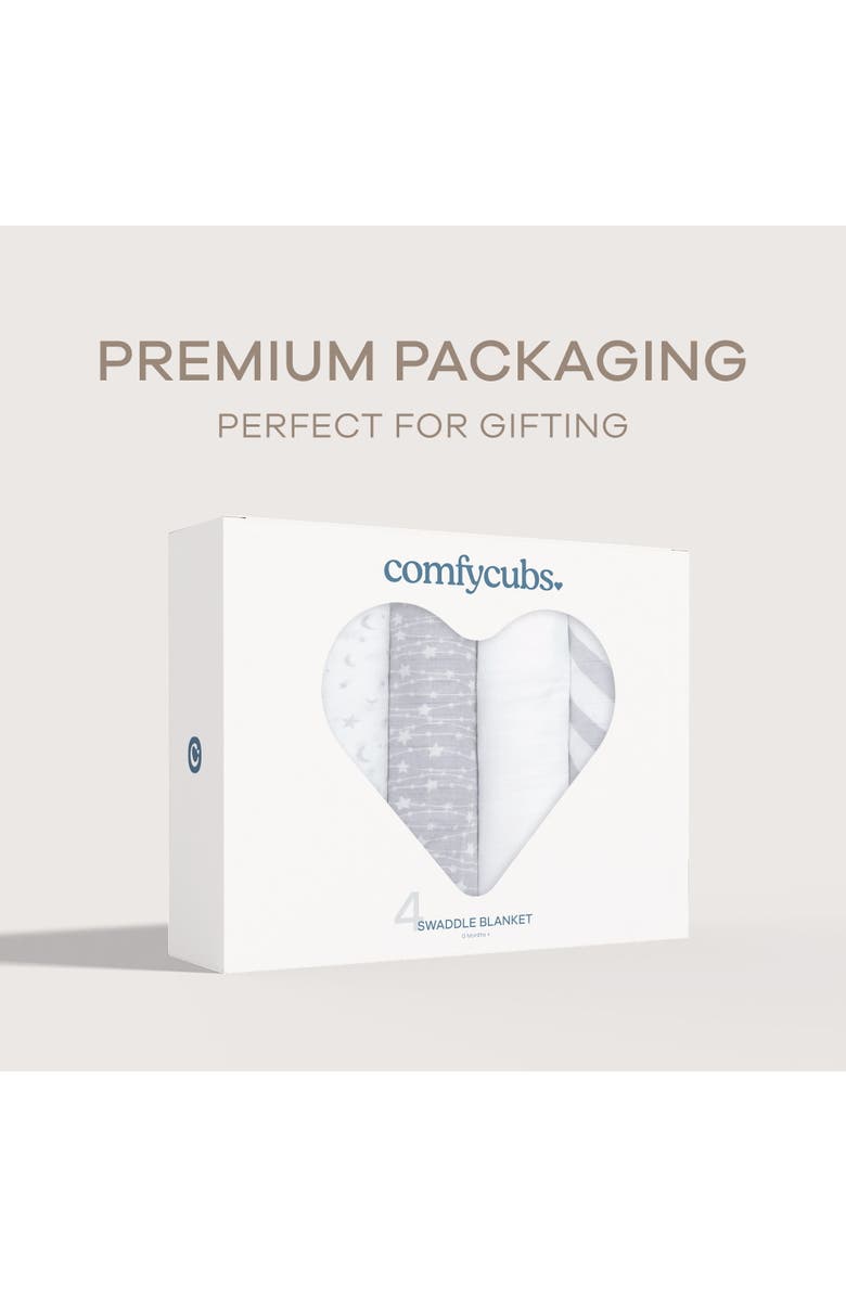 Comfy Cubs Muslin Swaddle Blankets, 4 Pack, Alternate, color, Grey