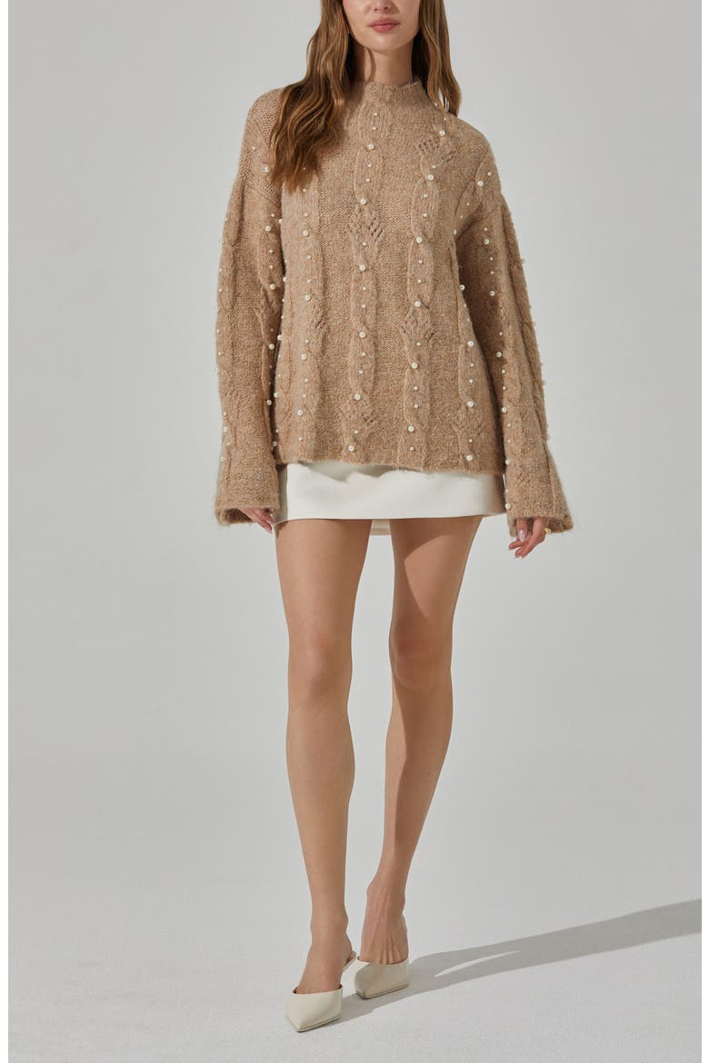 Kit Faux Pearl Cable Stitch Sweater, Alternate, color, TAUPE