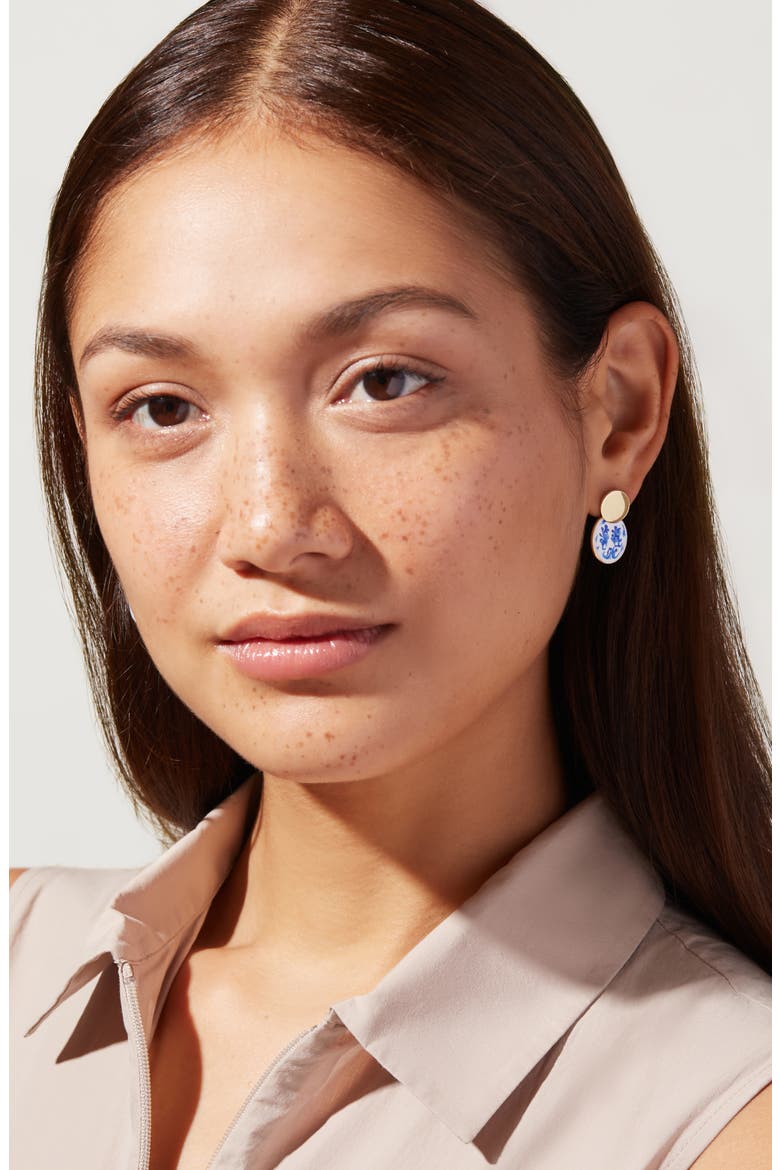 Enamel Earrings - Mini Kinoko Marble Blue, Alternate, color, Gold
