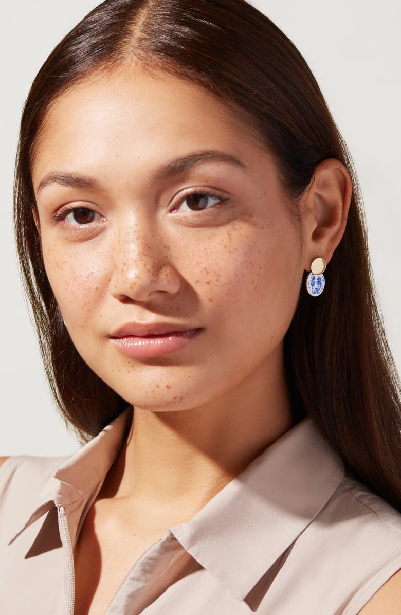 Ana Luisa Enamel Earrings - Mini Kinoko Marble Blue, Alternate, color, Gold