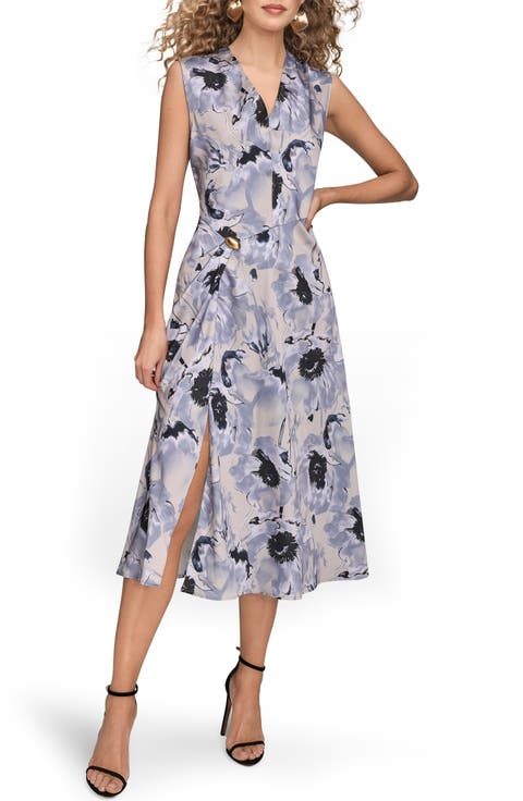 Floral Cap Sleeve Fit & Flare Midi Dress