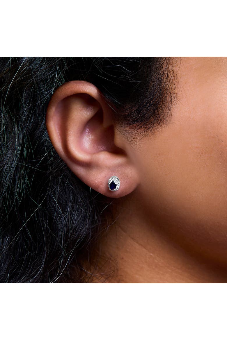 10K White Gold Blue Sapphire and 1/10 Ct Diamond Halo Stud Earrings, Alternate, color, White