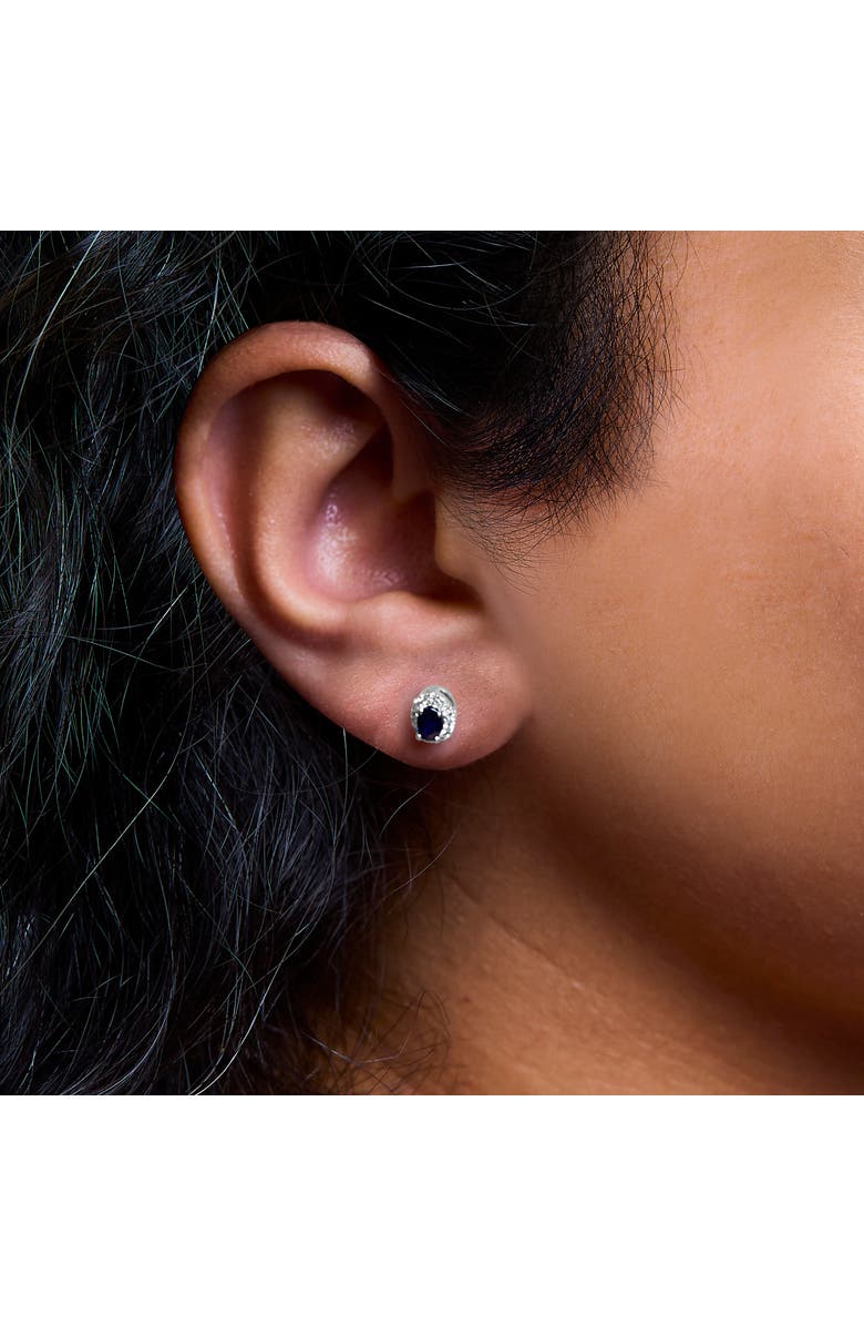 Haus of Brilliance 10K White Gold Blue Sapphire and 1/10 Ct Diamond Halo Stud Earrings, Alternate, color, White