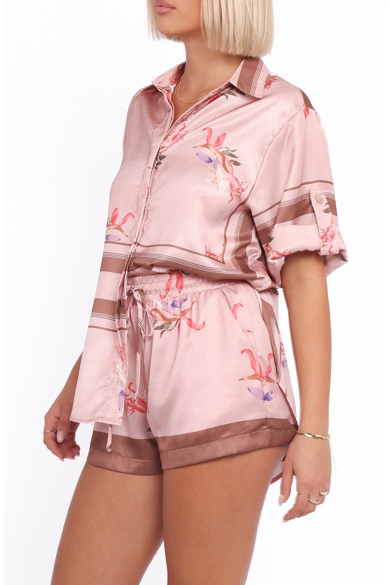 Lara Floral Print & Stripe Satin Button-Up Shirt, Alternate, color, PINK COCOA
