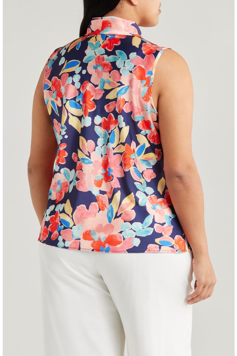 Floral Sailor Tie Neck Sleeveless Top, Alternate, color, NAVY CORAL FLORAL