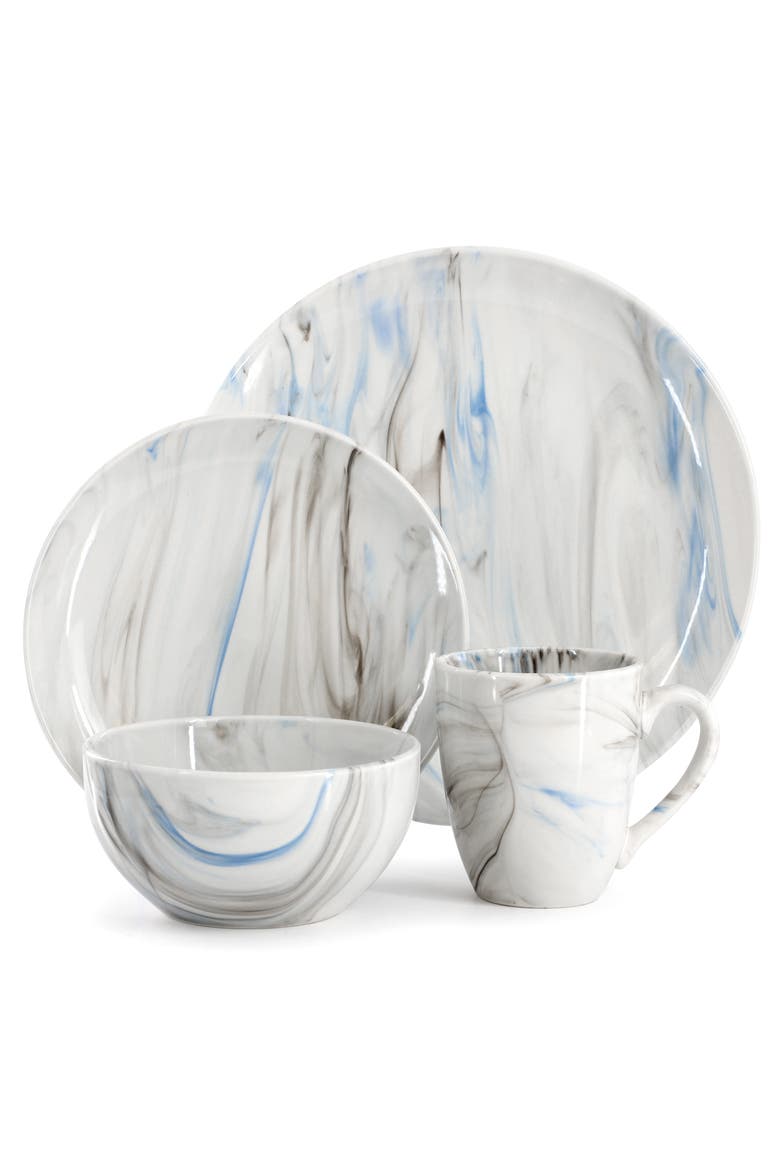 Fine Marble 16 Piece Porcelain Dinnerware Set, Alternate, color, Blue