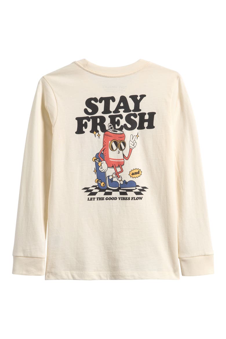 Kids' Long Sleeve Cotton Graphic T-Shirt, Alternate, color, NATURAL