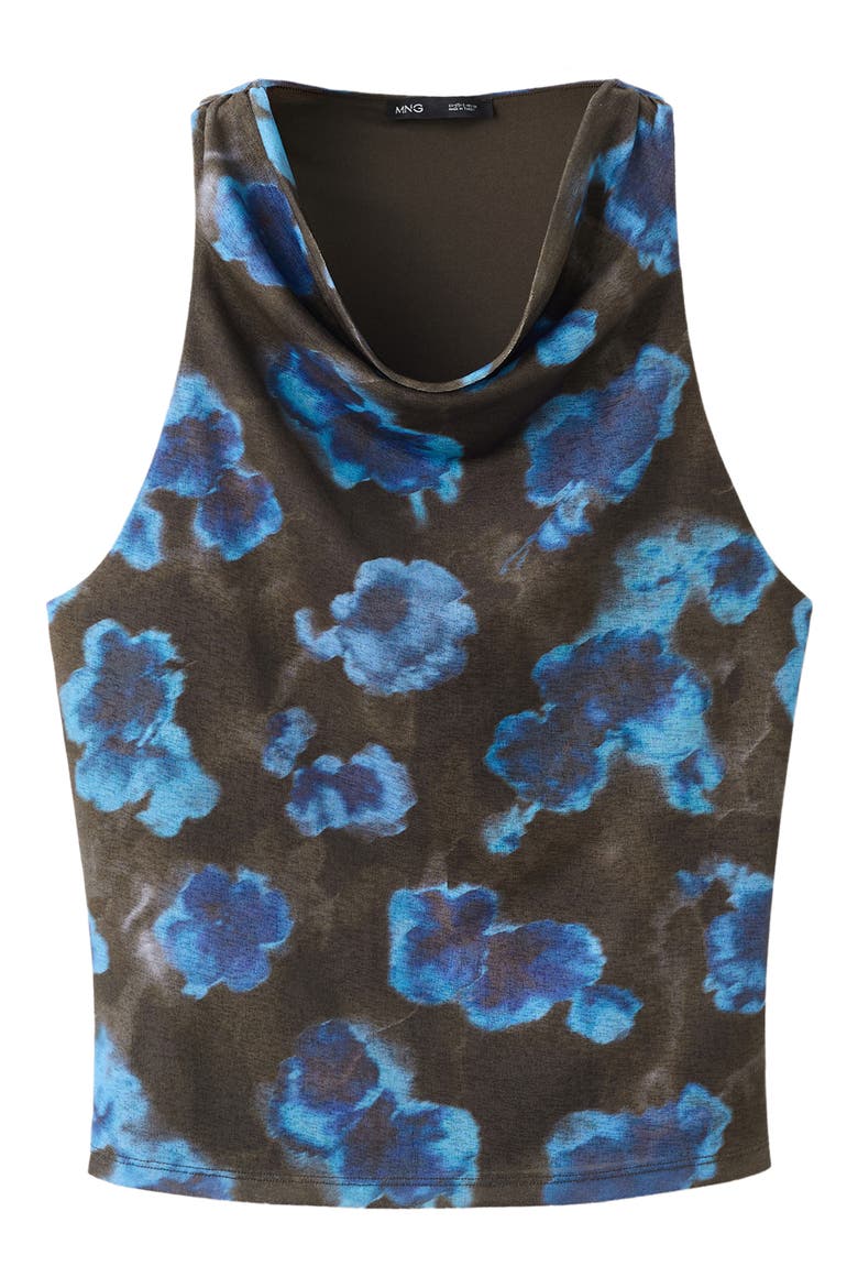 Floral Print Draped Neck Top, Main, color, BROWN