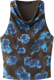 MANGO Floral Print Draped Neck Top