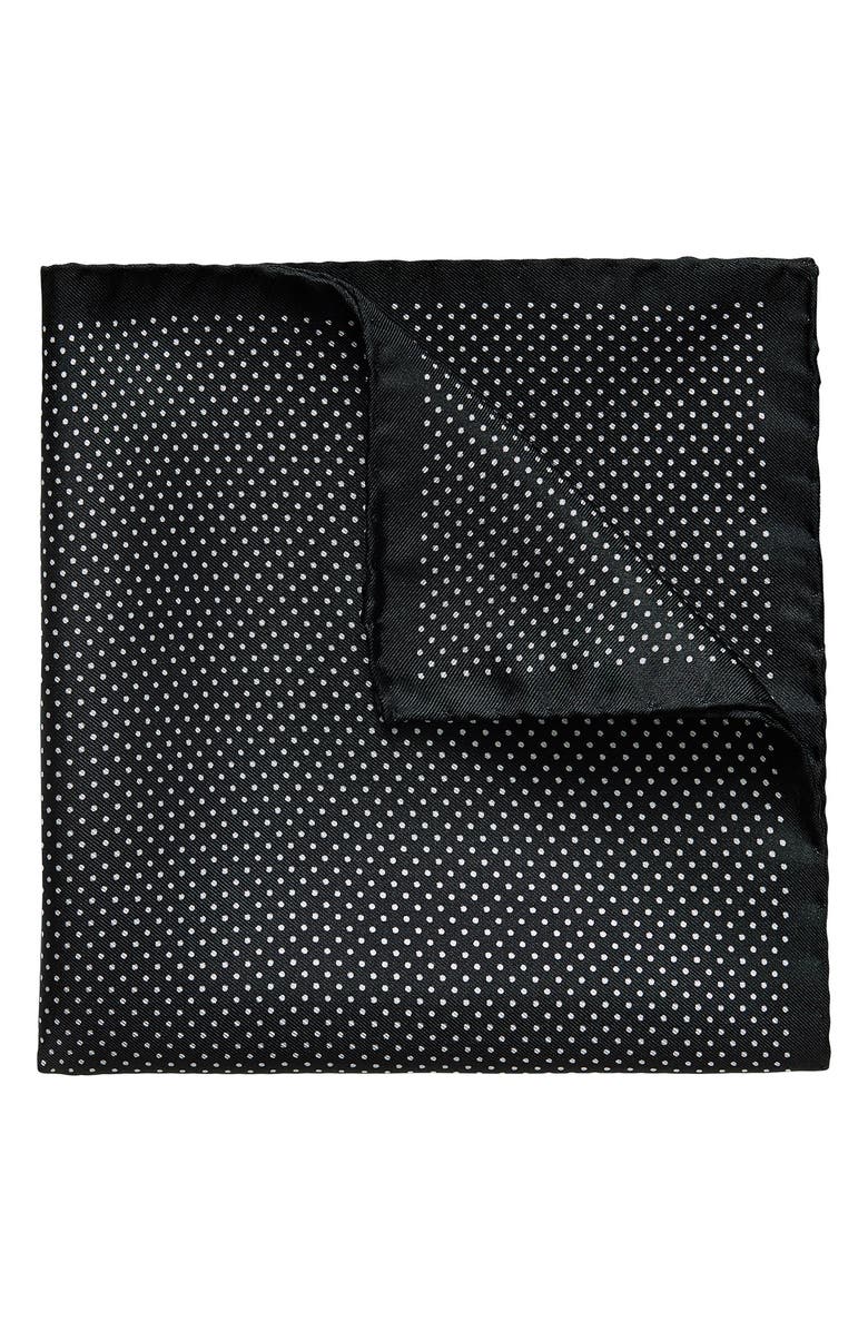 Eton Dot Silk Pocket Square, Main, color, Black