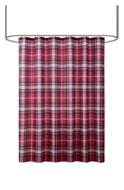 Plaid Shower Curtain & Hooks Set