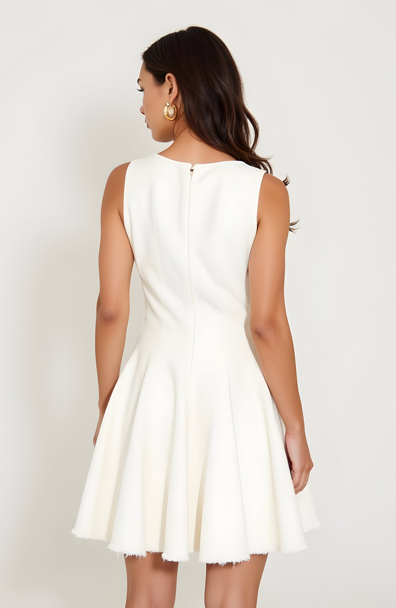 Modenaire Sleeveless Fit and Flare Dress with Raw Edge Hem and Seam Detailing, Alternate, color, 