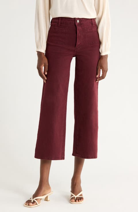Anessa High Waist Stitch Patch Pocket Wide Leg Jeans (Vintage Dark Oxblood)