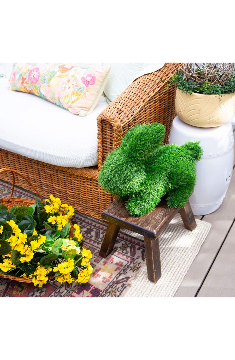NEARLY NATURAL 13-in UV Resistant Artificial Grass Garden Plush Topiary Bunny Rabbit, Alternate, color, Green