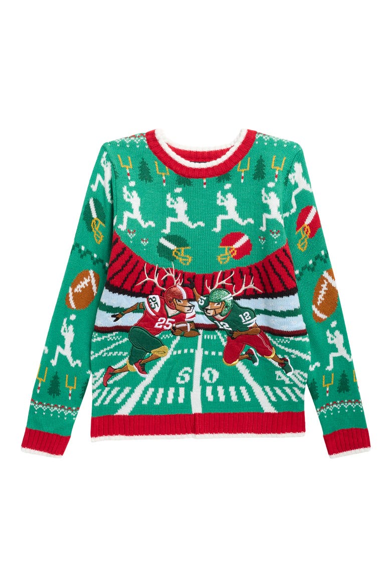 Kids' Reindeer Football Sweater, Main, color, GREEN