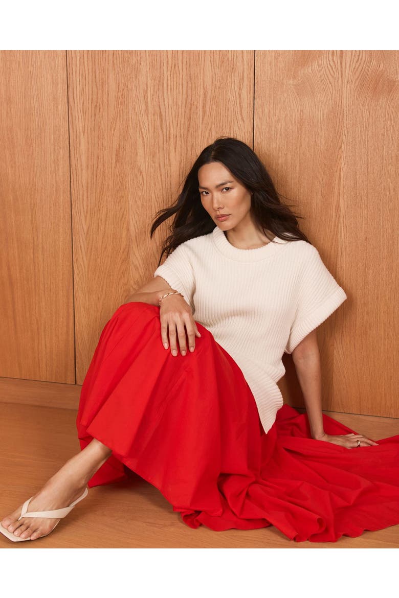 Cotton Full Midi Skirt, Alternate, color, Red