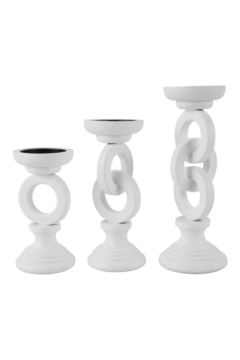 Set of 3 Candleholders, Alternate, color, WHITE