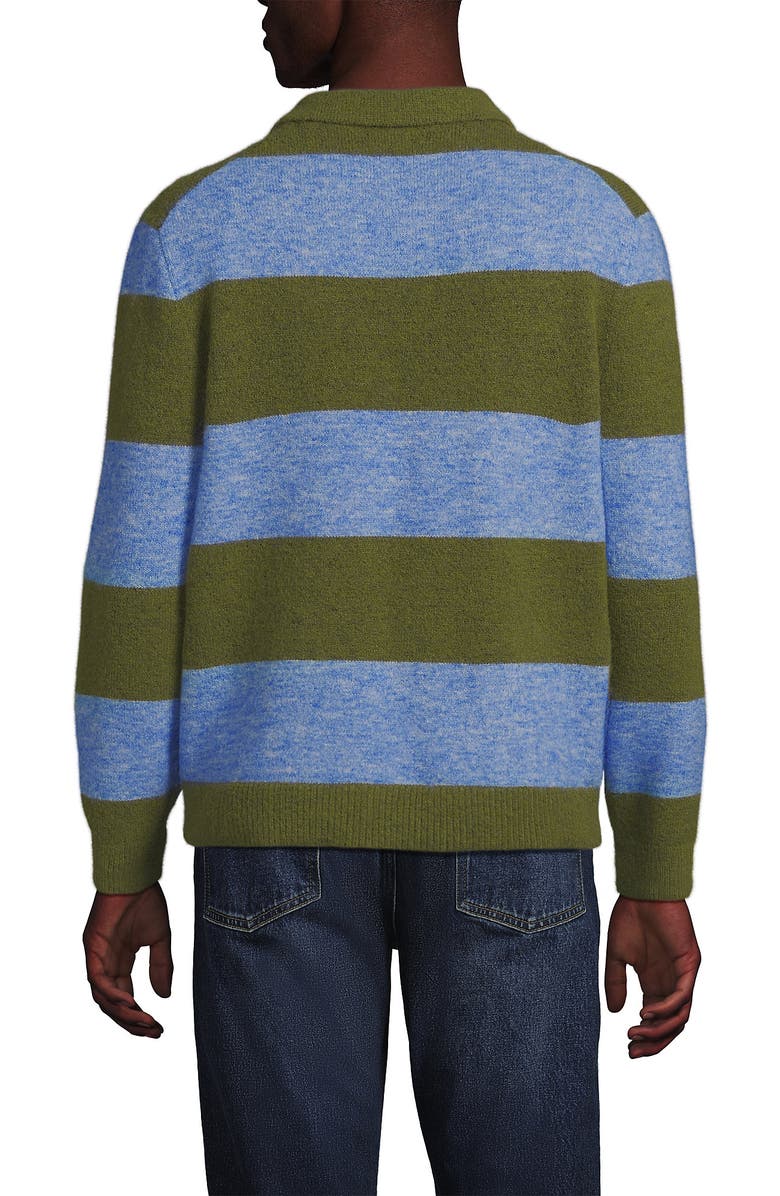 Lands' End Long Sleeve Fuzzy Sweater Polo, Alternate, color, Olive Drab Heather Stripe