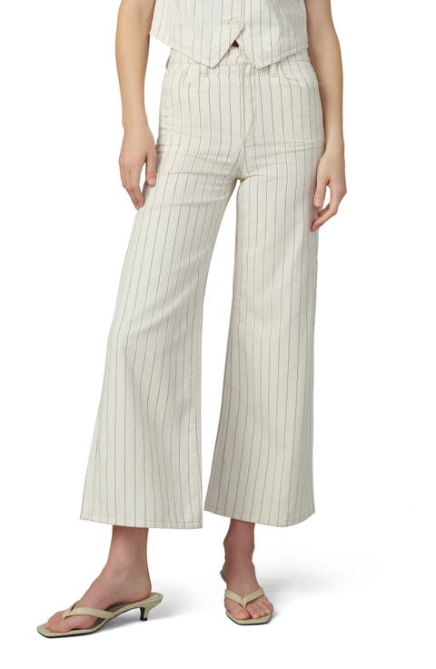The Mia Stripe High Waist Ankle Wide Leg Jeans (Natural Stripe)