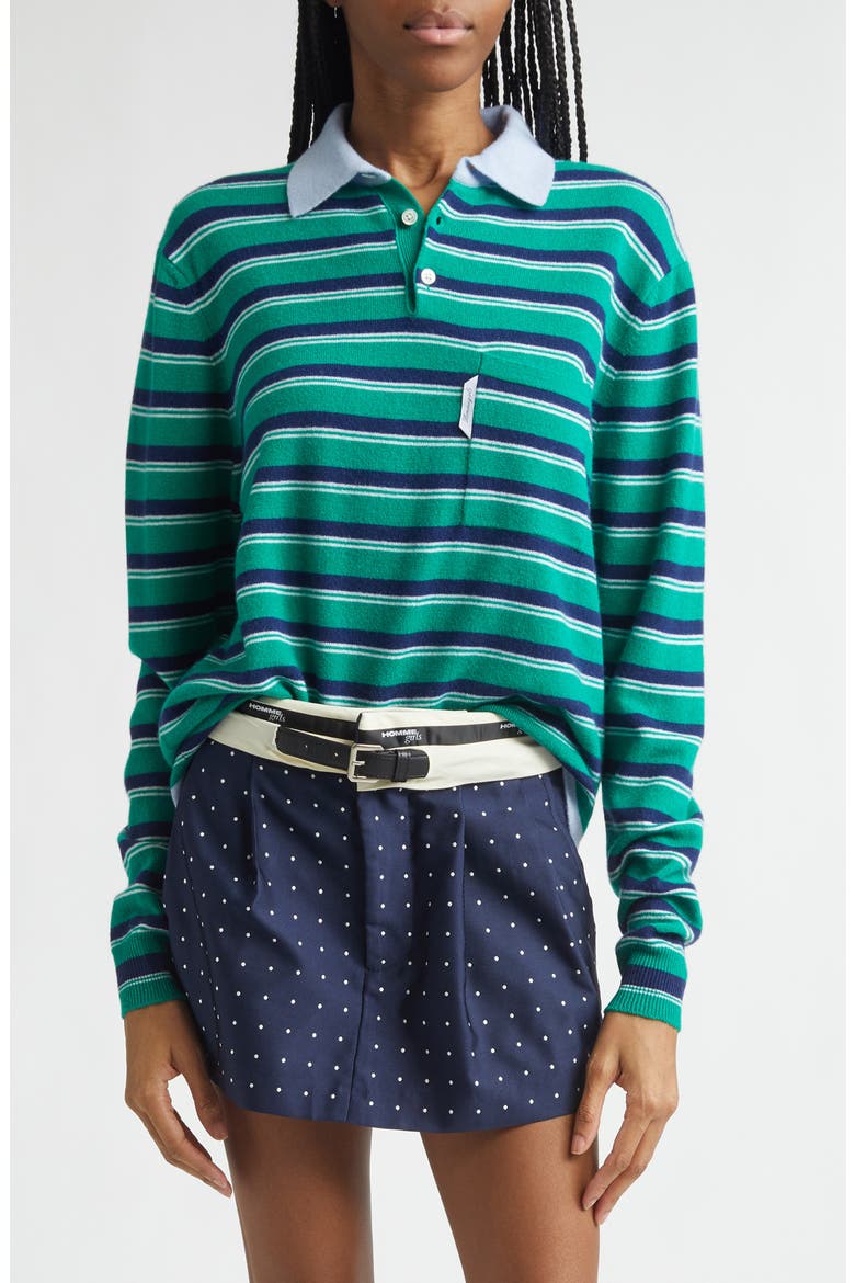 Stripe Wool & Cashmere Polo Sweater, Main, color, GREEN STRIPE