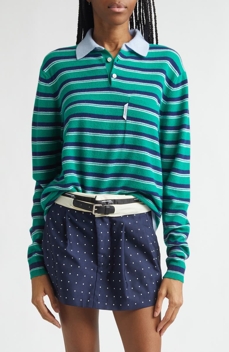 Hommegirls Stripe Wool & Cashmere Polo Sweater, Main, color, Green Stripe