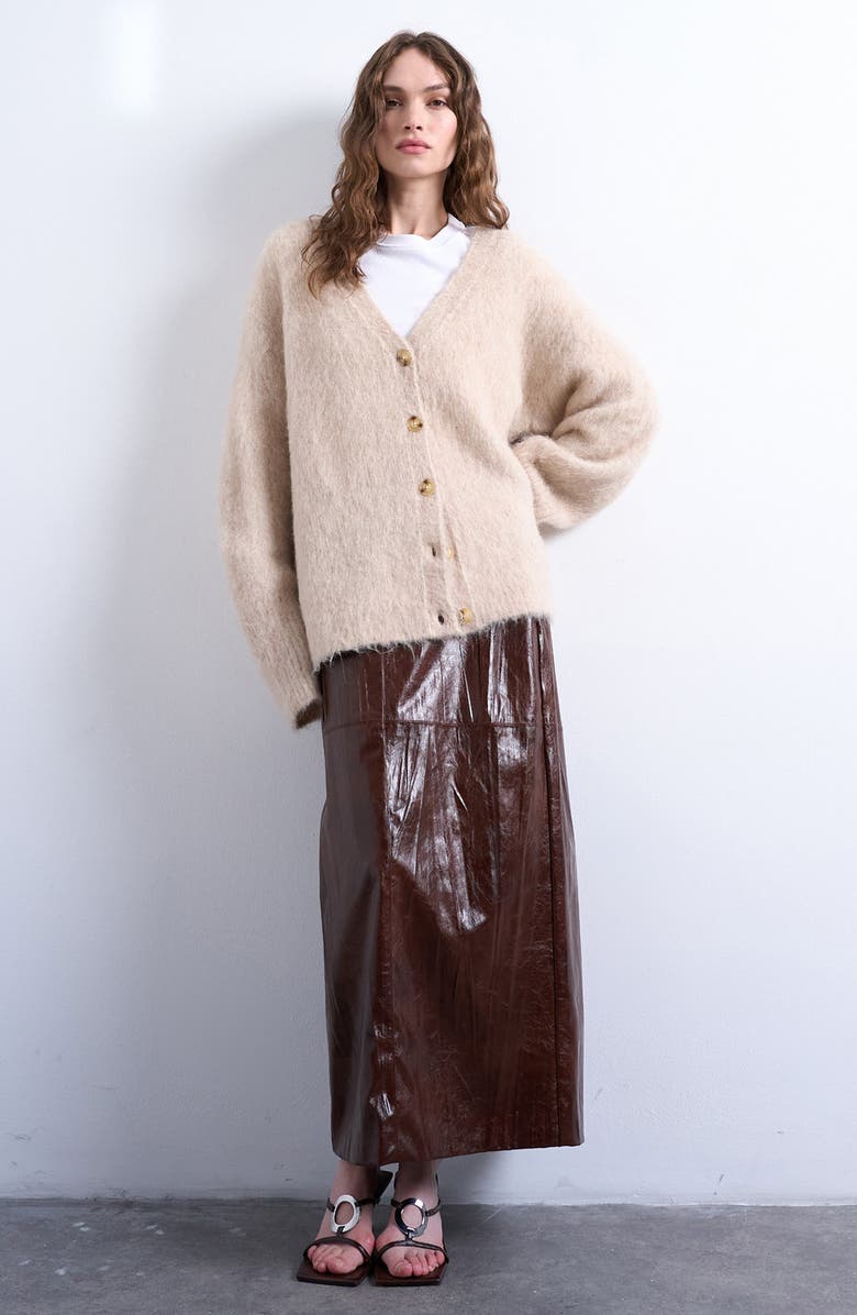 Topshop Alpaca Blend Cardigan, Alternate, color, Beige