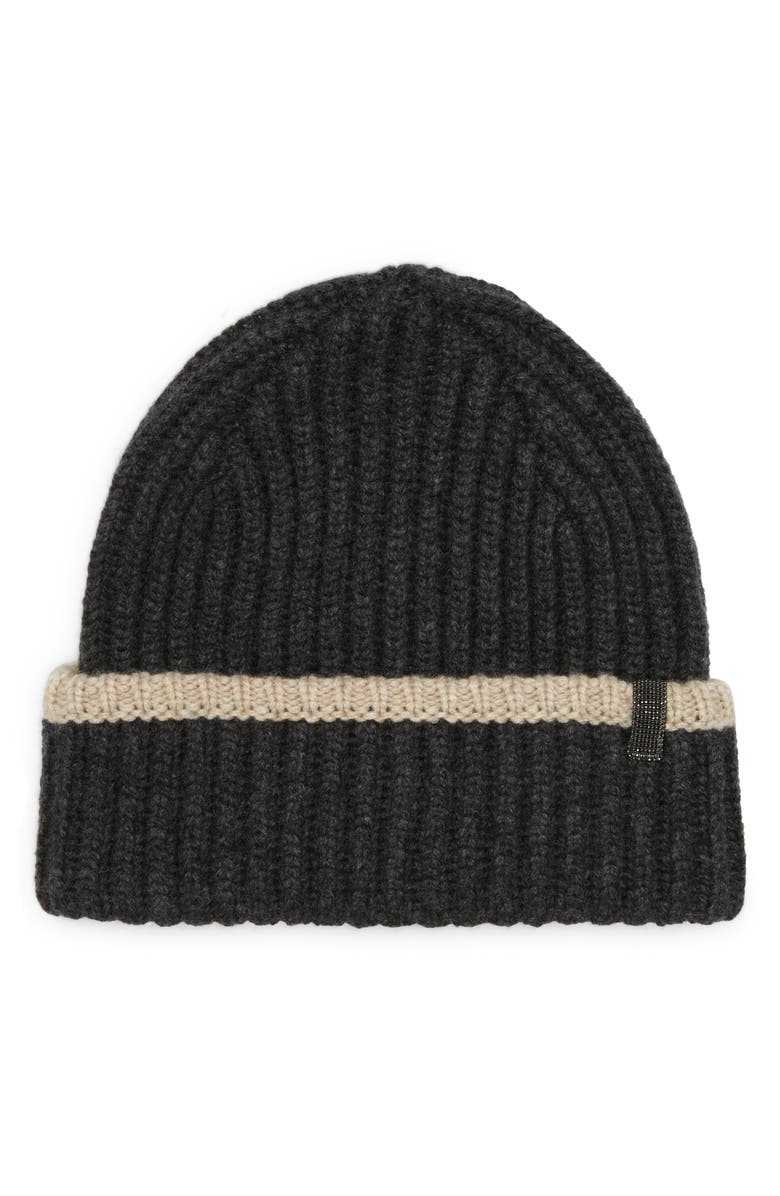 Brunello Cucinelli Cashmere Rib Beanie, Main, color, 