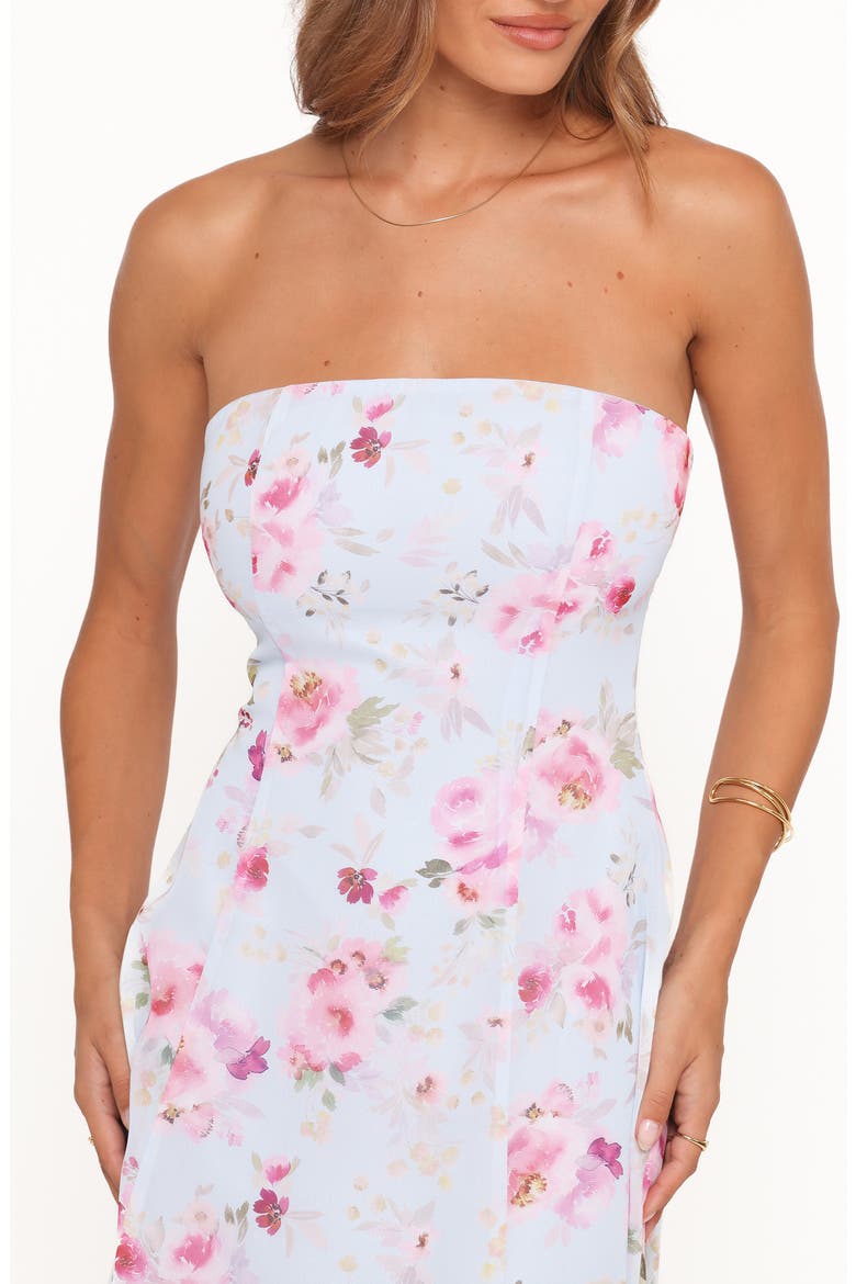 Vegas Print Strapless Maxi Dress, Alternate, color, BLUE FLORAL
