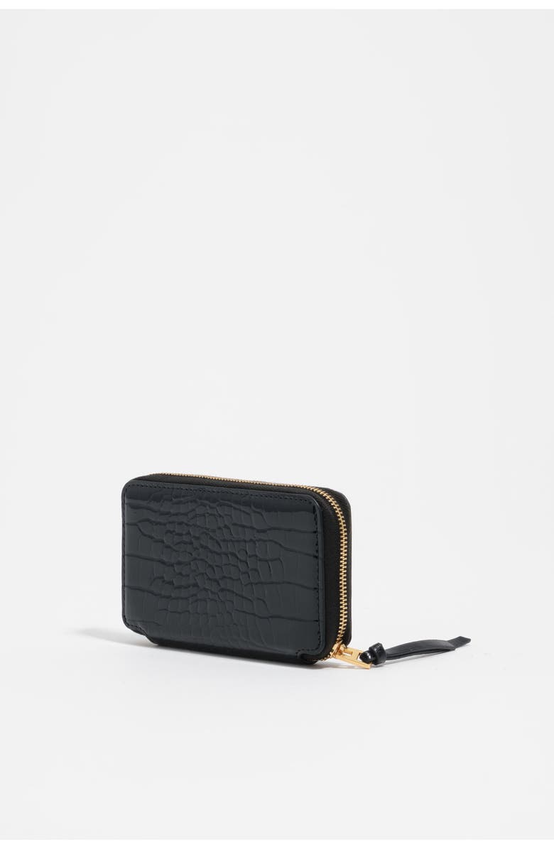 Bimba y Lola Embossed Crocodile Leather Compact Purse, Alternate, color, Black