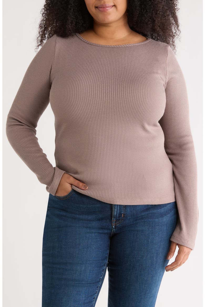 Long Sleeve Ribbed Top, Main, color, MOCHA