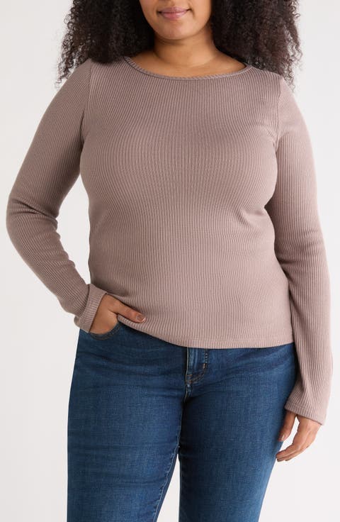 Long Sleeve Ribbed Top (Plus)