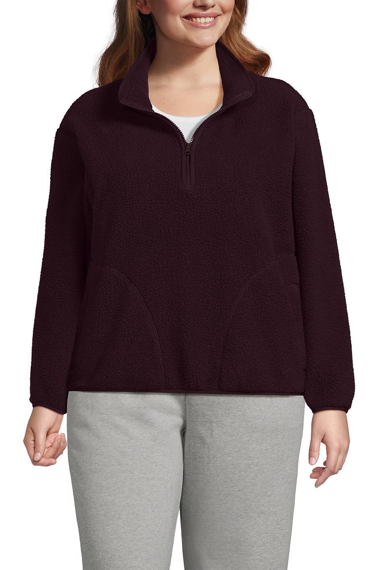 Plus Size Print Half Zip Cozy High Pile Fleece Pullover, Main, color, Lush Burgundy