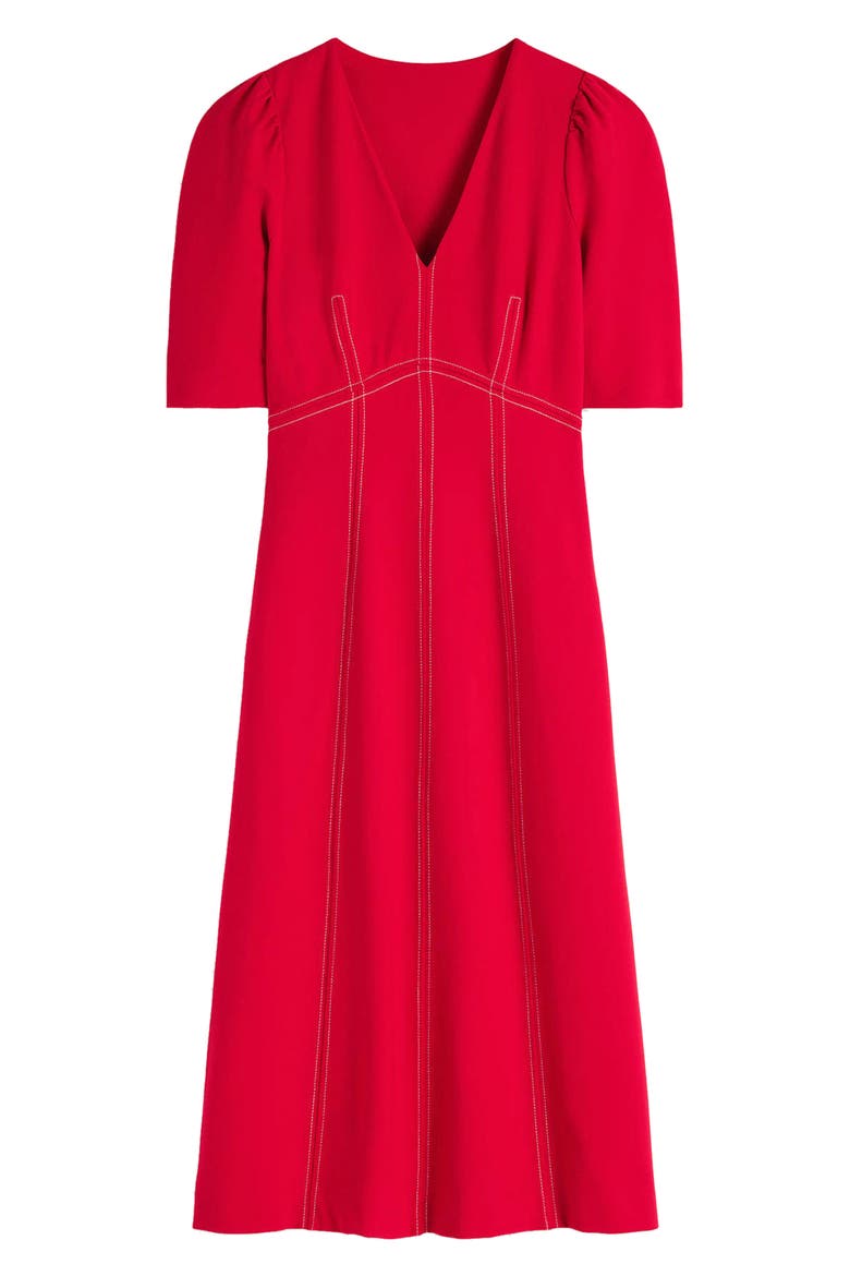 Puff Sleeve Ponte Midi Dress, Alternate, color, MERIDA RED